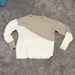 Two-Tone Beige and White Women's Turtleneck Sweater